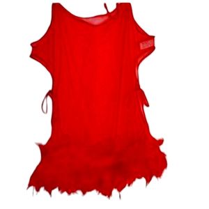 Sheer Red Feather Teddy open at sides with ties G-string undie 100% Nylon NEW